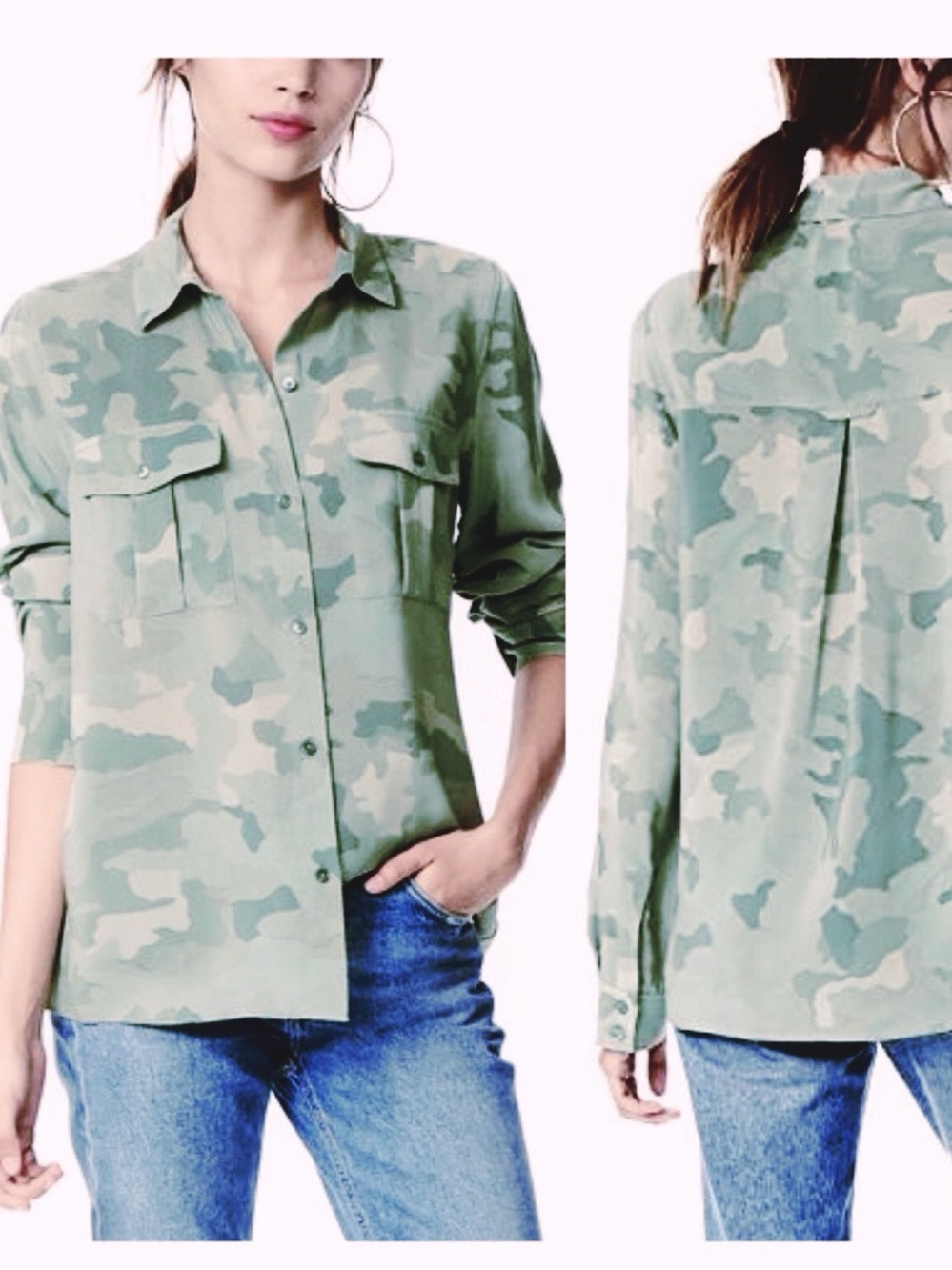 BOGO! Rails Rhett Silk Blouse Sage Camo Green Button Shirt Medium
